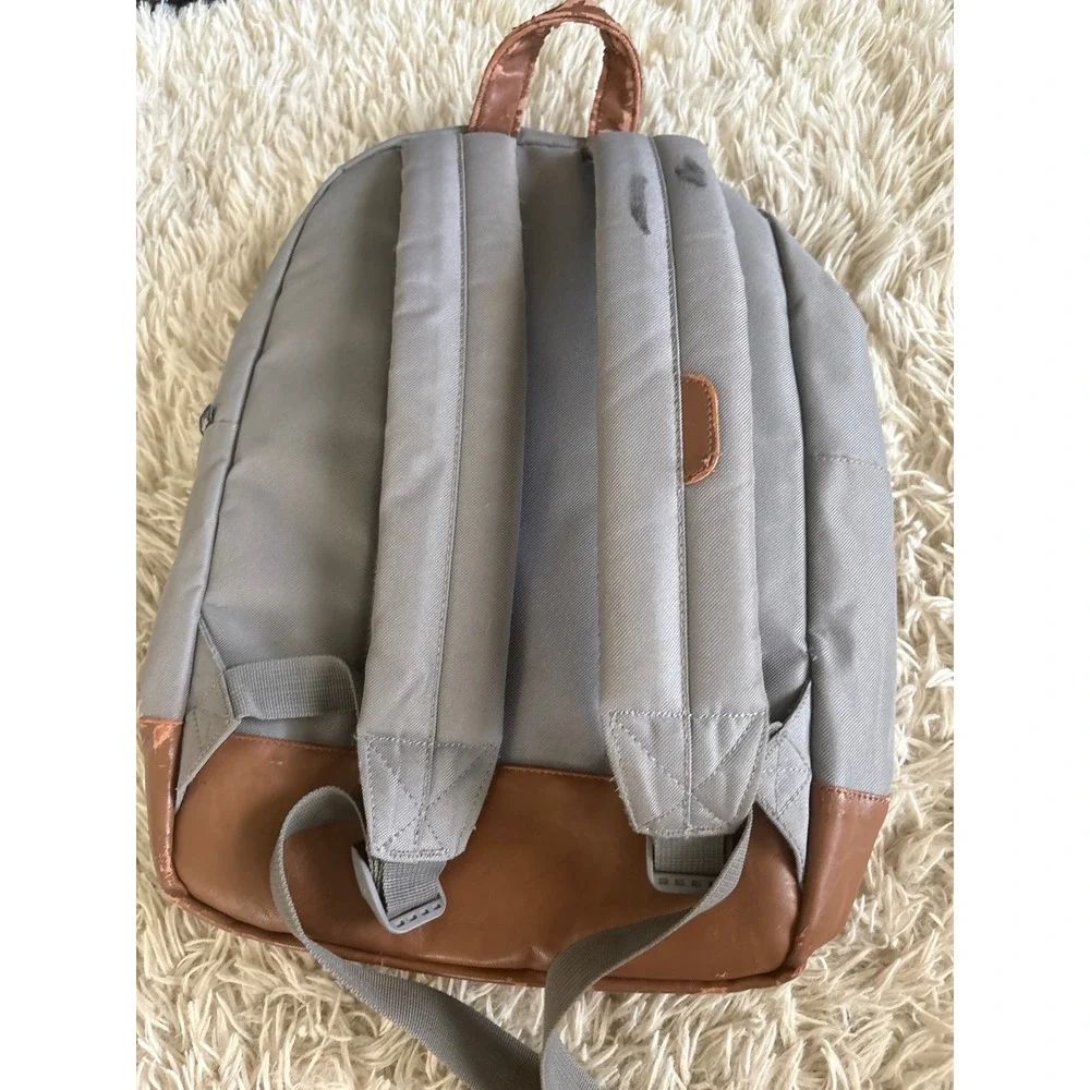 Herschel Supply Co Heritage Backpack Grey‎ Brown Faux Leather Trim 17 inch